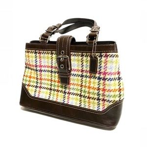 Coach Tattersall Tweed Wool & Leather Satchel